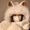 Cute fox ears plush hat scarf integrated women's winter warmth and cold protection ear protection thickened gloves three-piece set