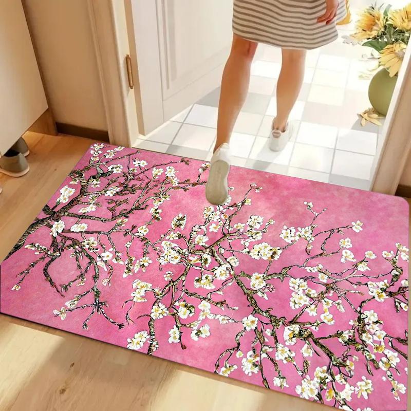 Door Mat Van Gogh Starry Night Almond Blossom Print Art Floral Living Room Kitchen Bedroom Entrance Rug Hallway Apartment Decor