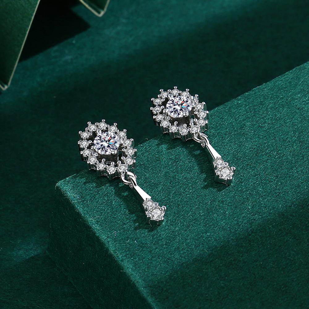 2022 NEW Trend Round Flower Cutout Long Earring For Women Geometry Full Diamonds Genuine Sterling Silver Engagement Gift Jewelry
