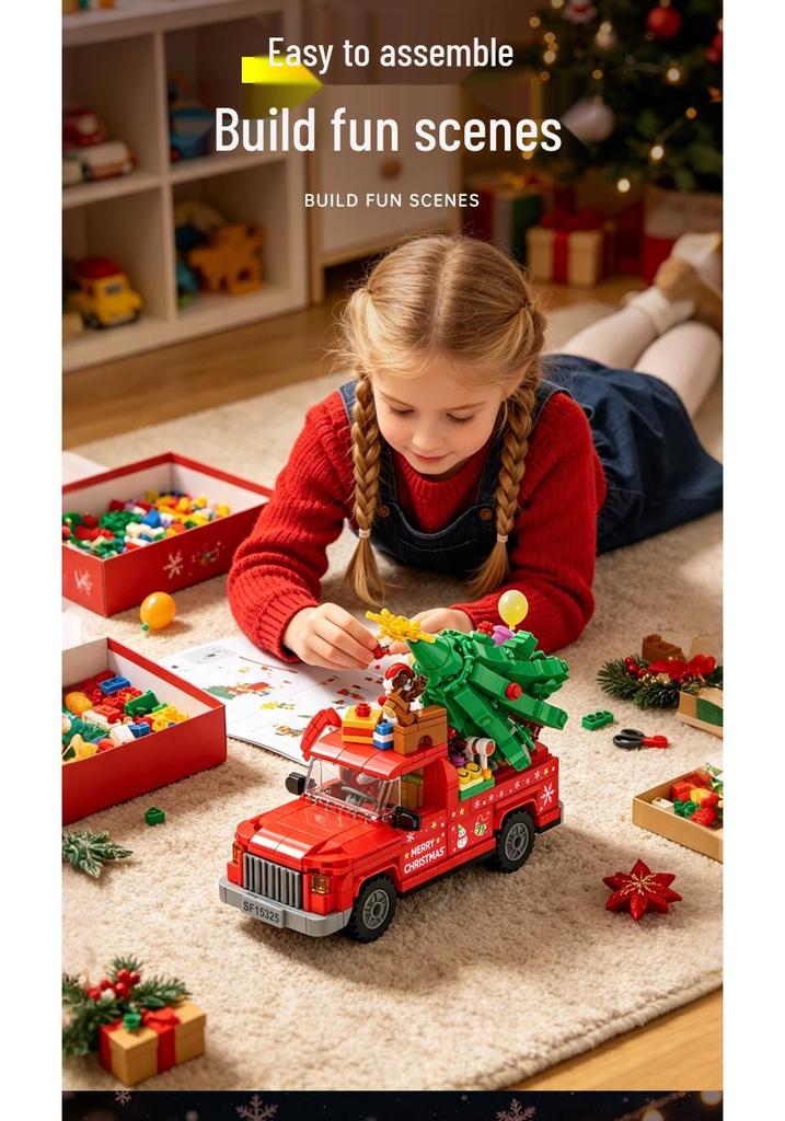 Christmas Red Cart Building Blocks Educational Toy for Children