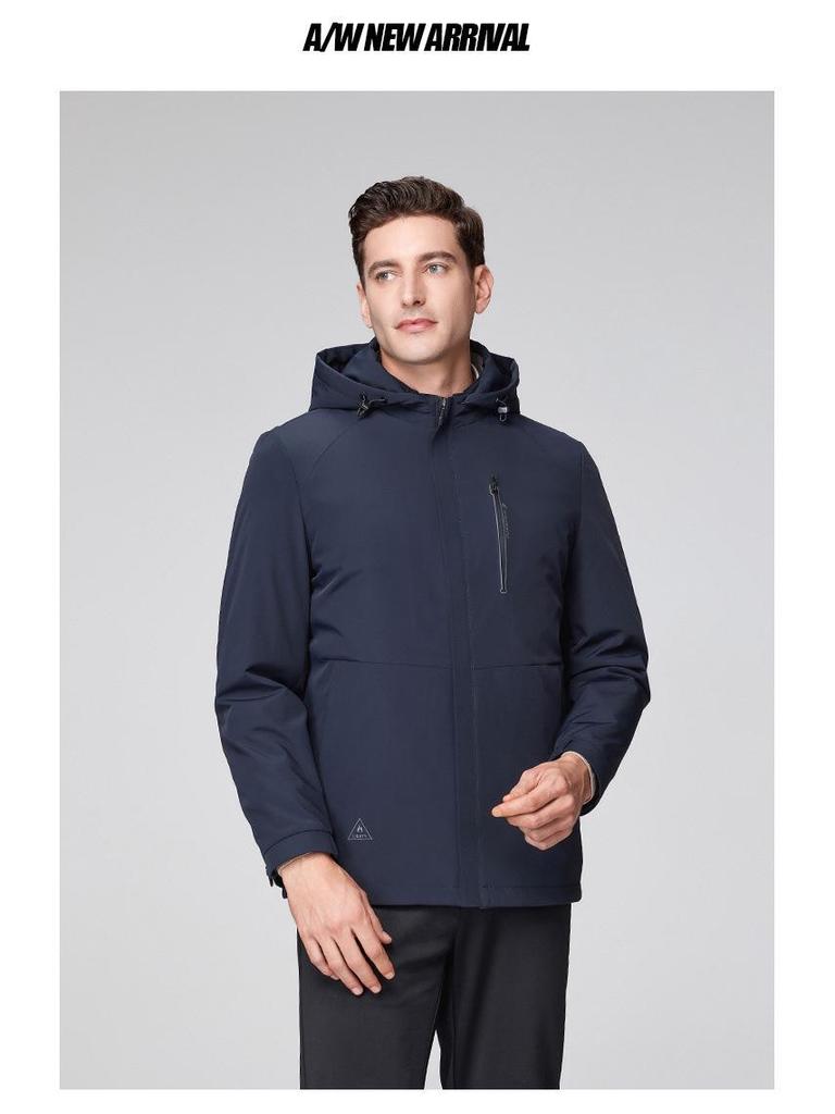 Men's Hooded Winter White Duck Down Jacket - Warm Middle-aged Business Outerwear
