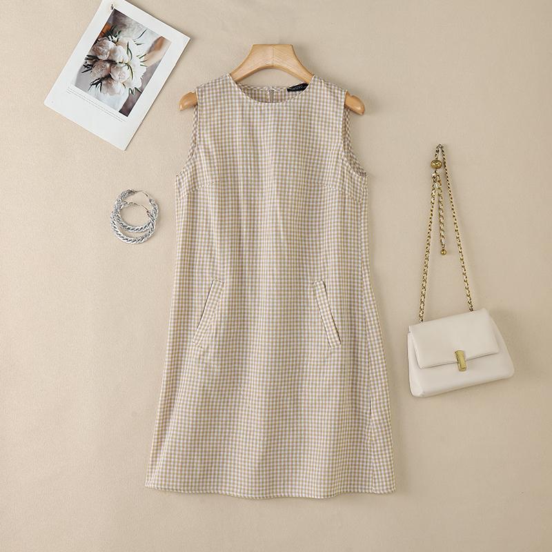 ZANZEA Women Plaid Print Casual Round Neck Sleeveless Dress