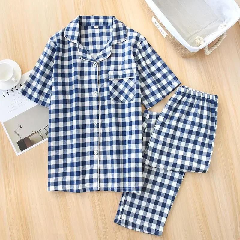 New Spring and Summer Pajamas Two-piece 100% Cotton Gauze Women's Short-sleeved Trousers Home Service Suit Cute and Thin