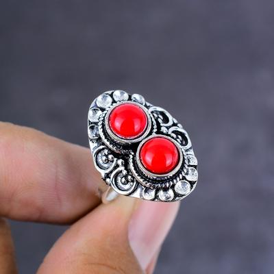 Red Coral Gemstone Handmade 925 Sterling Silver Gift Jewelry Ring Size 8.5 U2Z00