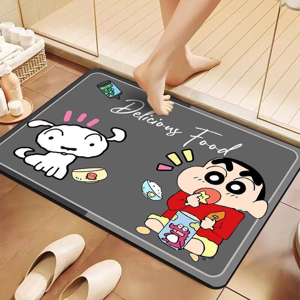Alfombra de baño de tierra de diatomeas con dibujos animados de Crayon Shin-Chan, superabsorbente, antideslizante, para baño, inodoro, entrada, uso do