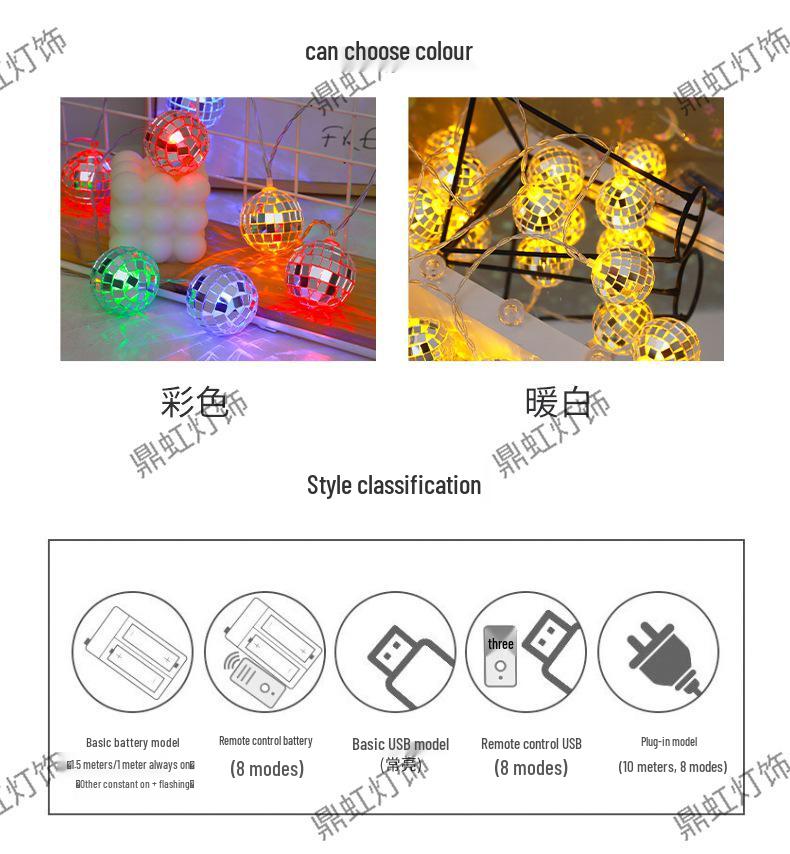 LED Mosaic Mirror Ball String Lights for Party & Festival Decoration