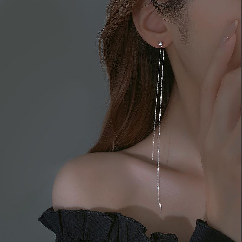925 Silber Lange Quastenohrringe für Damen Eleganter Feinschmuck Partygeschenke Trendige Accessoires