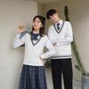  Korean School Uniform Long Sleeve Sweater Vest Fashion V-neck British Style Pullover School Girl Boy White Sweater Vest Top