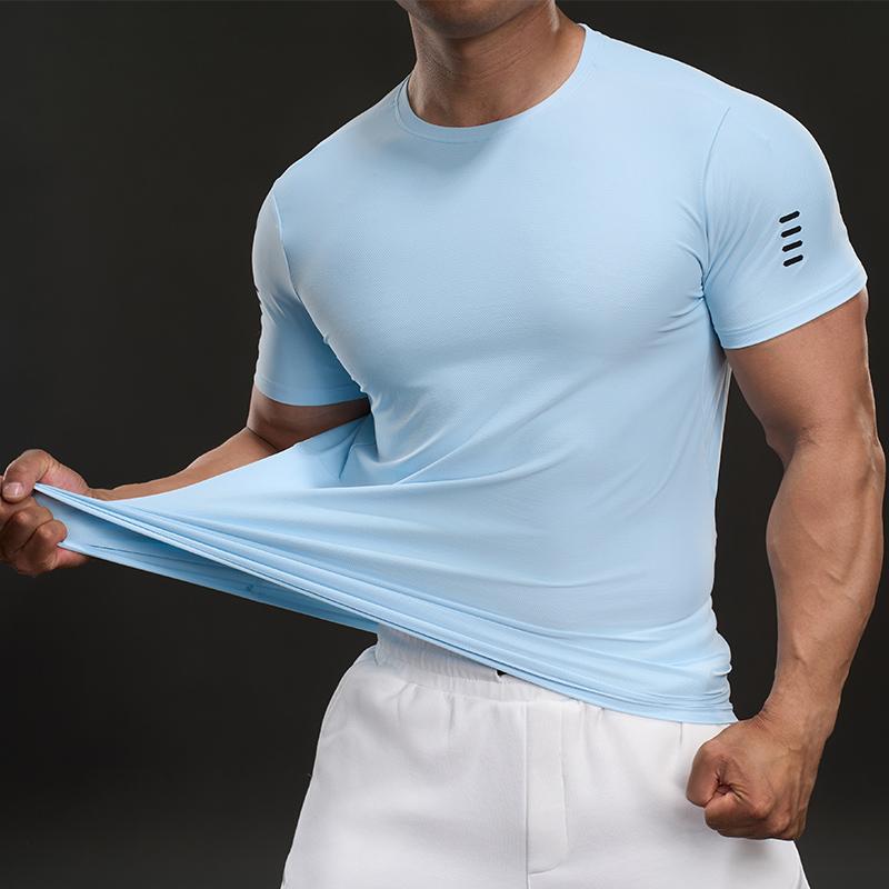 Wygodna Sportowa i Casualowa Stylizacja Modny Dopasowany Elastyczny Fitness Outdoorowy T-shirt z Krótkim Rękawem