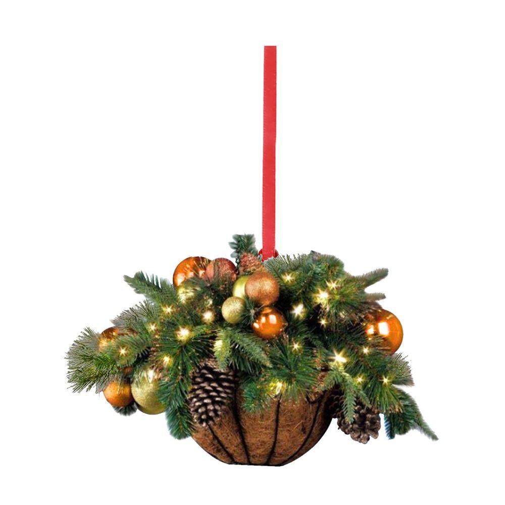 Wooden Flower Basket Hanging Ornament 2D Pine Cone Pendant DIY Mini Flower Basket  Christmas