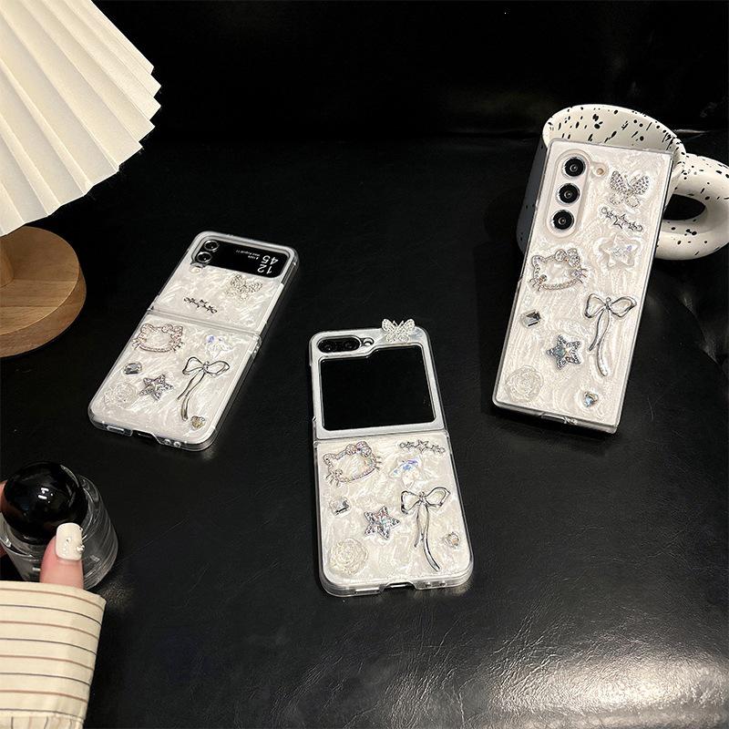 Rhinestone Butterfly & Flower Epoxy Phone Case for Samsung Z Flip8/Z Fold7