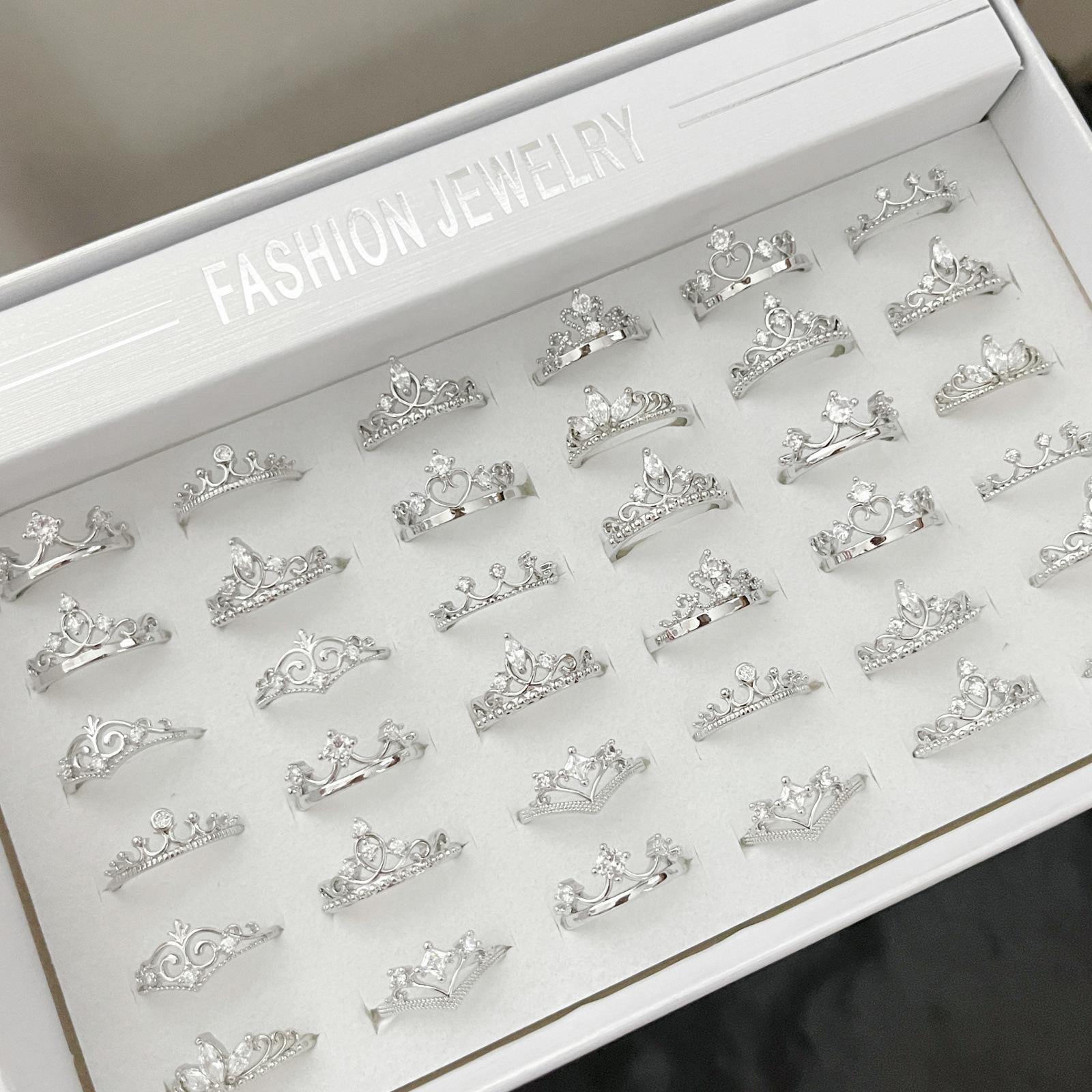 10Pcs Crown-shaped ring for women, simple design, open style, adjustable finger ring