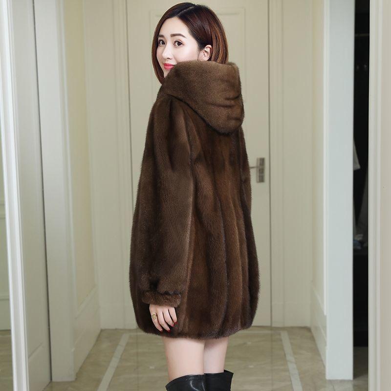 Women's Fur Coat Large Size Thickened Warm Coat Hooded Medium-length Women's Parker Coat Fall and Winter Imitation Mink Velvet Coat