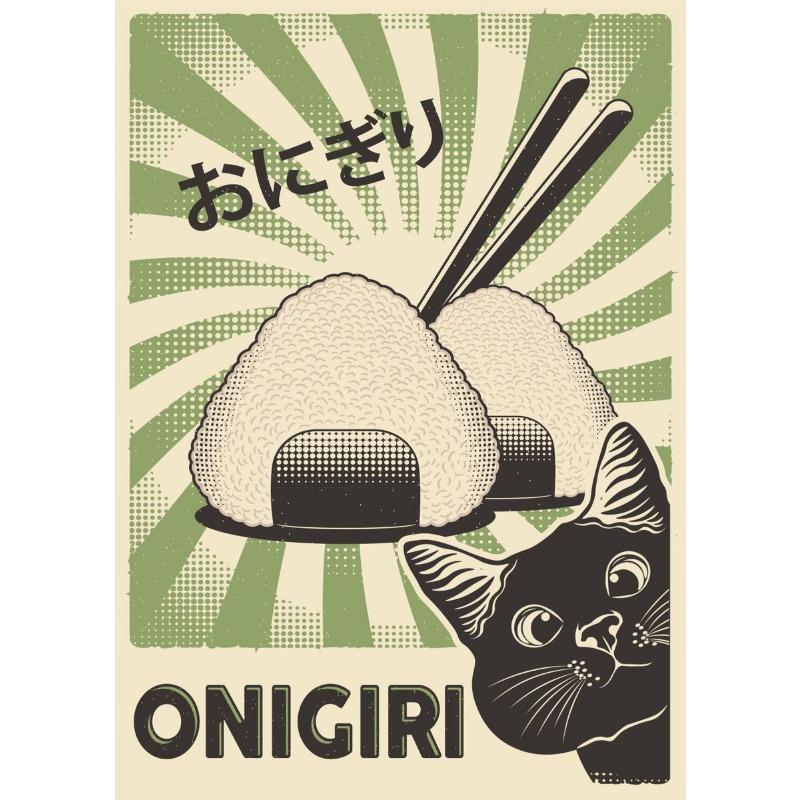 Japanisches Essen Sushi Ramen Sashimi Teriyaki Lustiges Schwarze Katze Poster Niedliches Tier Köstlich Leinwandgemälde Wandkunst Küchendekor