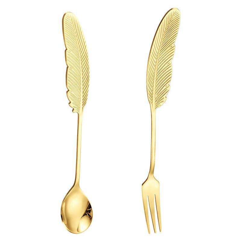 Creative Feather Stainless Steel Fork & Spoon Set for Dessert and Coffee
