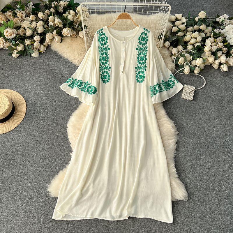 Spring Clothing Ethnic Style Retro Embroidered Flared Sleeve Dress