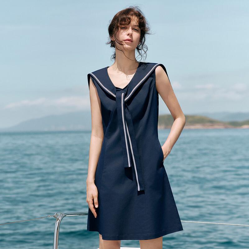 ELLE Women s Sailor Collar Sleeveless A-line Dress L