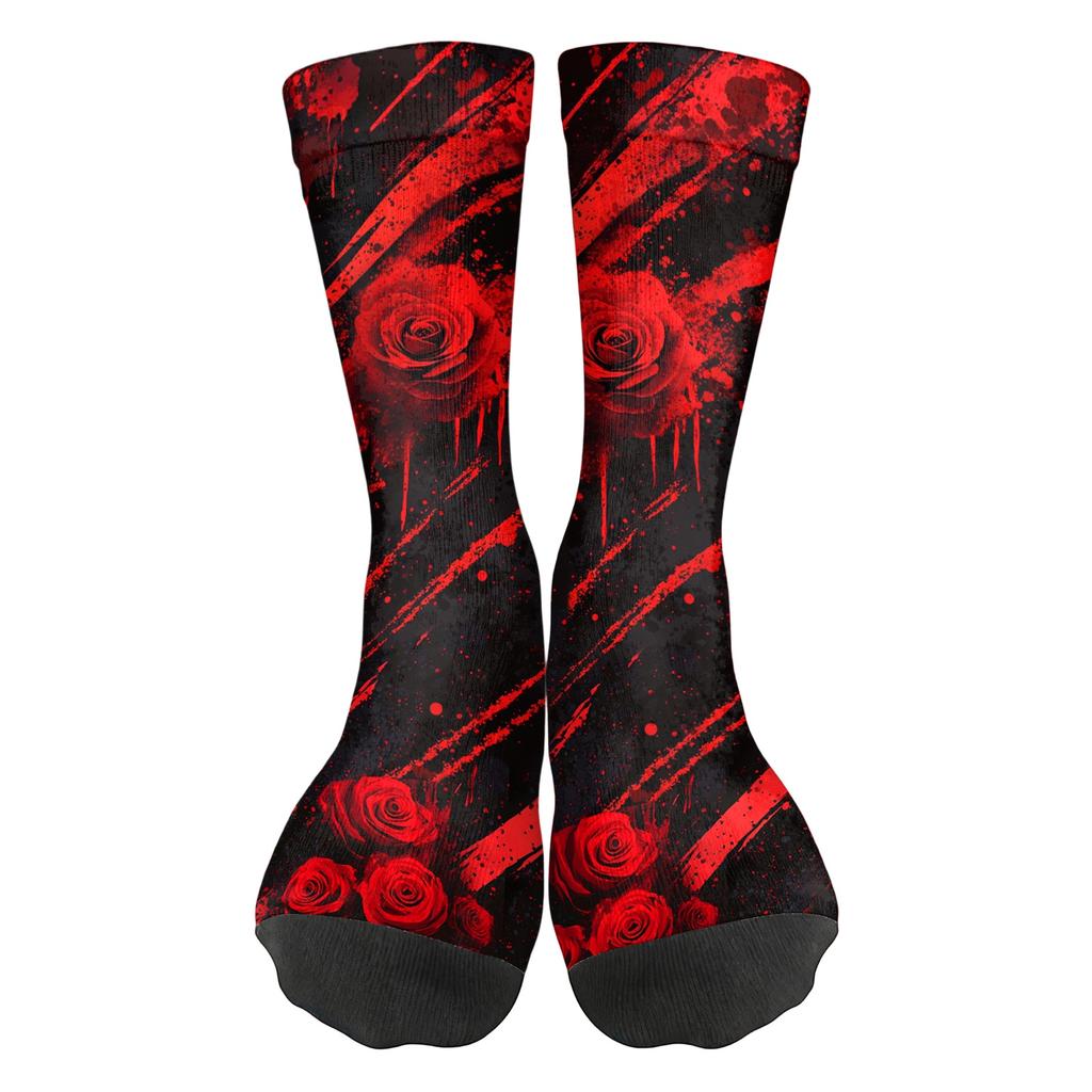 Unisex Crew Socks Breathable Comfortable Fit Mid Calf Socks Halloween Themed Printed Socks with Rose Pattern for Everyday Wear