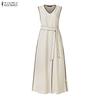 ZANZEA Women Elegant V-Neck Loose Casual Sleeveless Long Dress