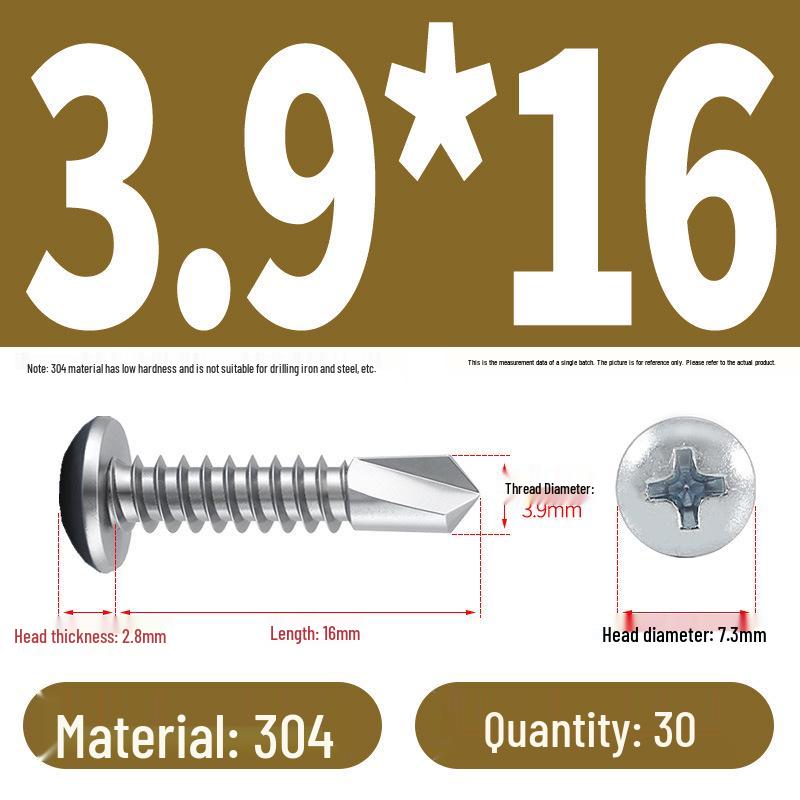 Stainless Steel 304 Phillips Round Head Self-Drilling & Tapping Screws, M3.9/M4.8/M5.5 Swallowtail Bolts