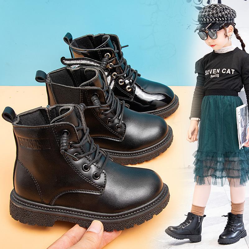 Kinder Winter Samt Martin Stiefel Mädchen Lackleder Flügel bequeme Baumwollschuhe Jungen Low-Top Lederstiefel