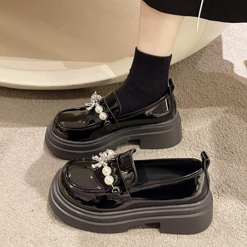 Autumn pearl height increase women's new fashion versatile small Mary Jane small leather shoes