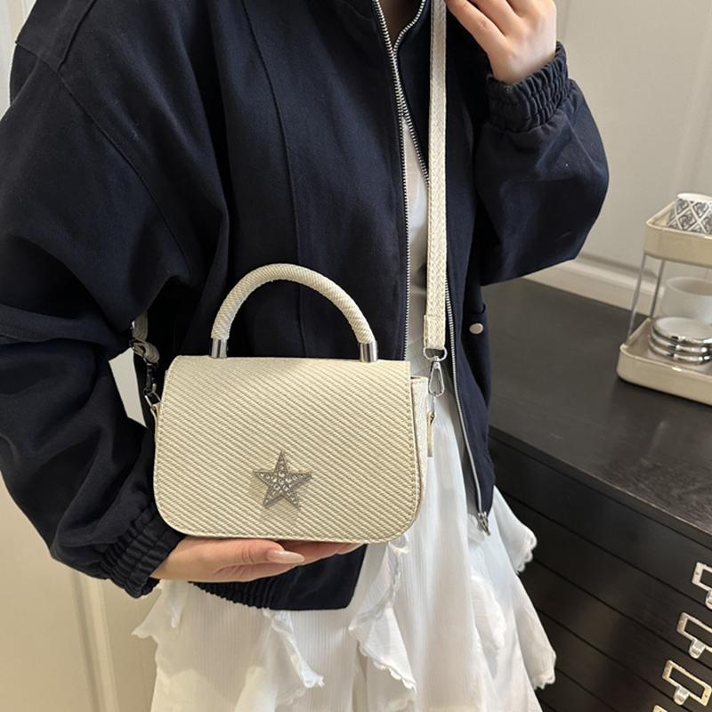 Starry Diamond Chain Texture Crossbody Bags Women Fashion Shiny Star Small Square Hand-held Shoulder Bag Lady Commuting Handbags