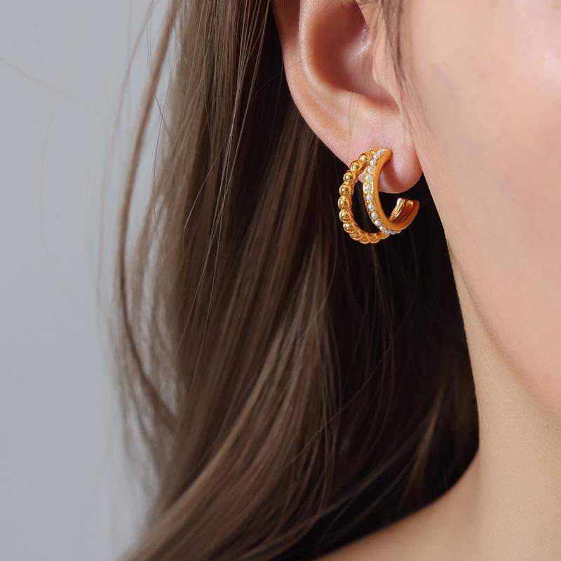 Elegant Emerald Rhinestone Tassel Double-Layer Earrings - Colorfast Titanium Steel Accessories for Women