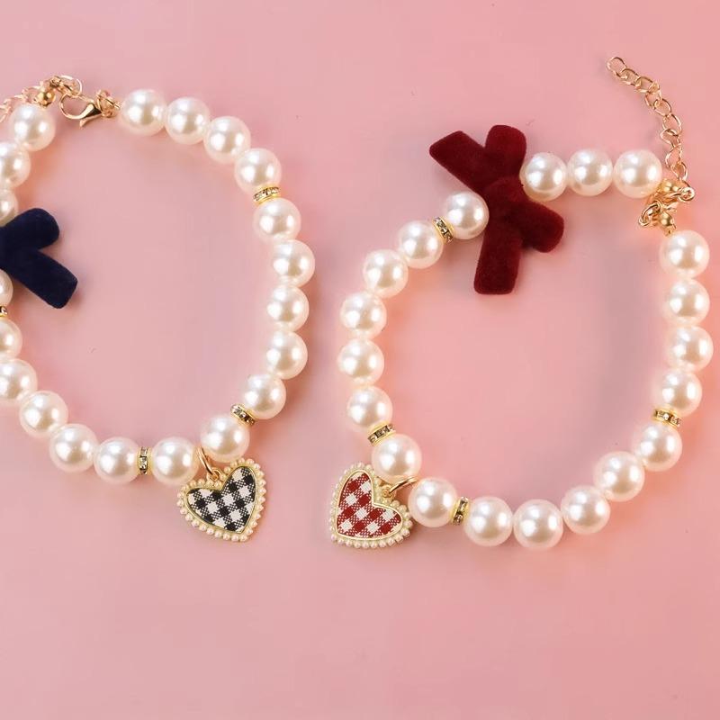 New Series Cat Collar Imitation Pearl Vintage Love Crystal Pendant Neck Ornament Cute Puppy Accessories Also Suitable for Dog