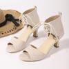Plus Size Summer Peep Toe Chunky Heel Lace-up Sandals with Back Strap and Jewelry Accents (Size 36-43)