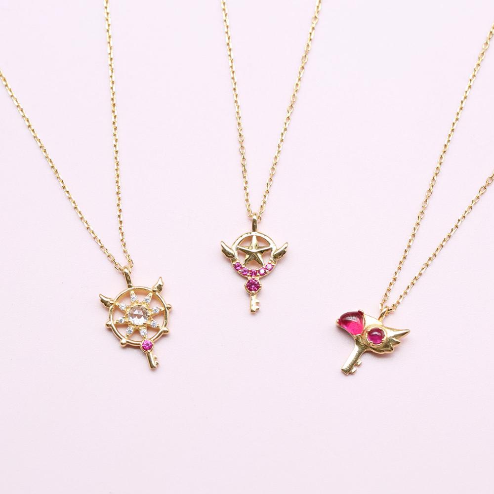 Anime Cardcaptor Sakura Necklace Pendant 25th Aniversary Card Captor 925 Sterling Silver Jewelry Women Girls Cosplay Props Gifts