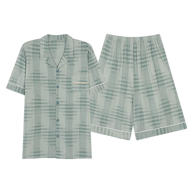Men's 2026 New Summer Cotton Short Sleeve Pajama Set - Plus Size Youth Home Wear