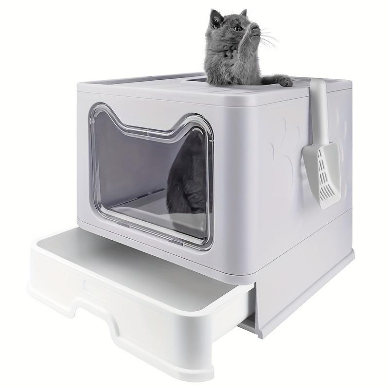 Fully Enclosed Cat Litter Box - Splash Proof Drawer Design with Odor Control, Foldable Cat Toilet for Easy Cleaning, pet items