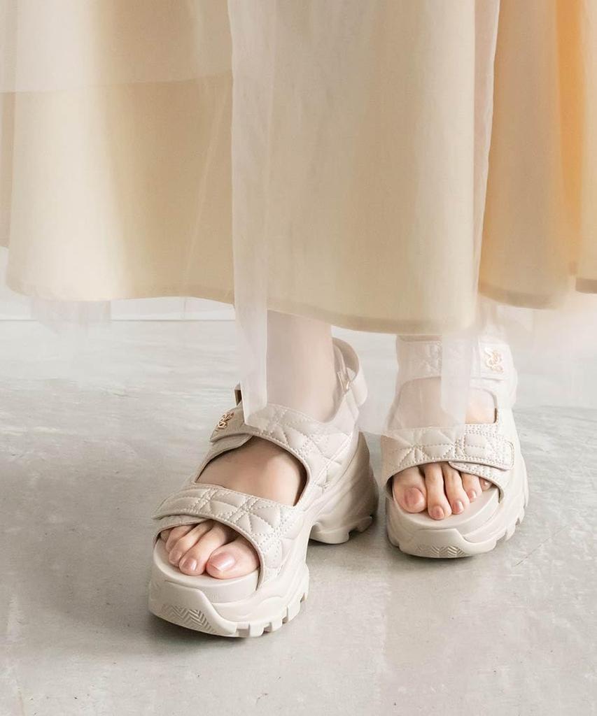 Randa Monogram Quilted Sport Sandals, Women's, Off-White, Size 23.5cm, ER33281