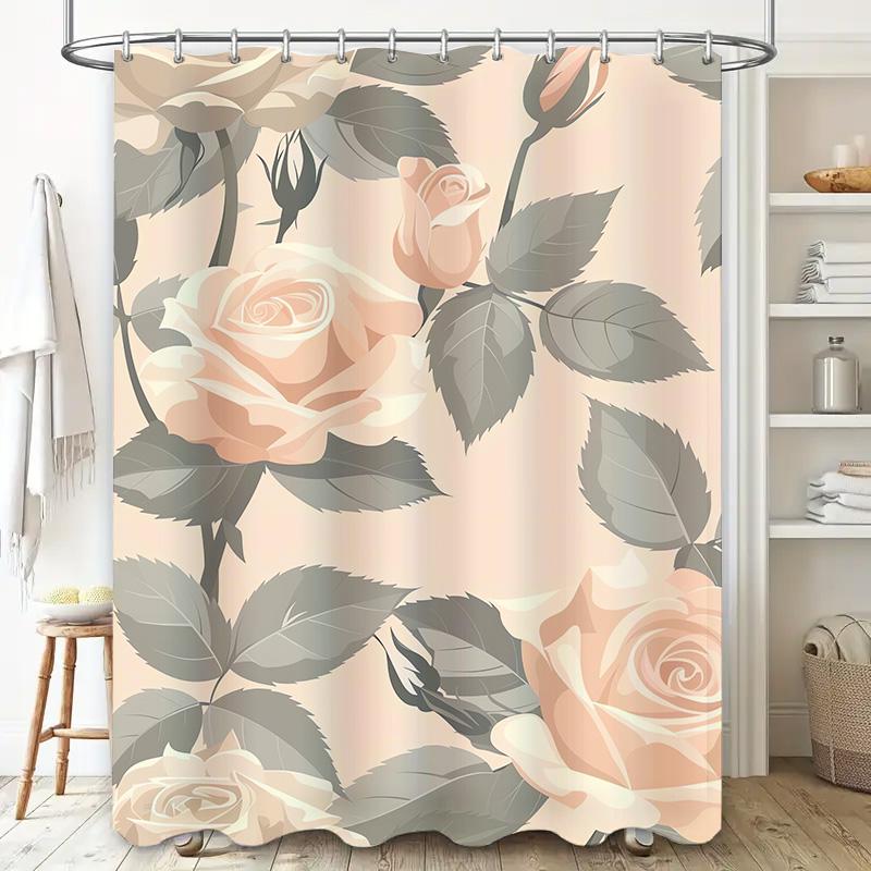Roses Shower Curtain Peach Pink Floral Waterproof Bath Decor for Modern Bathroom Interior Decoration Home Improvement Accessory