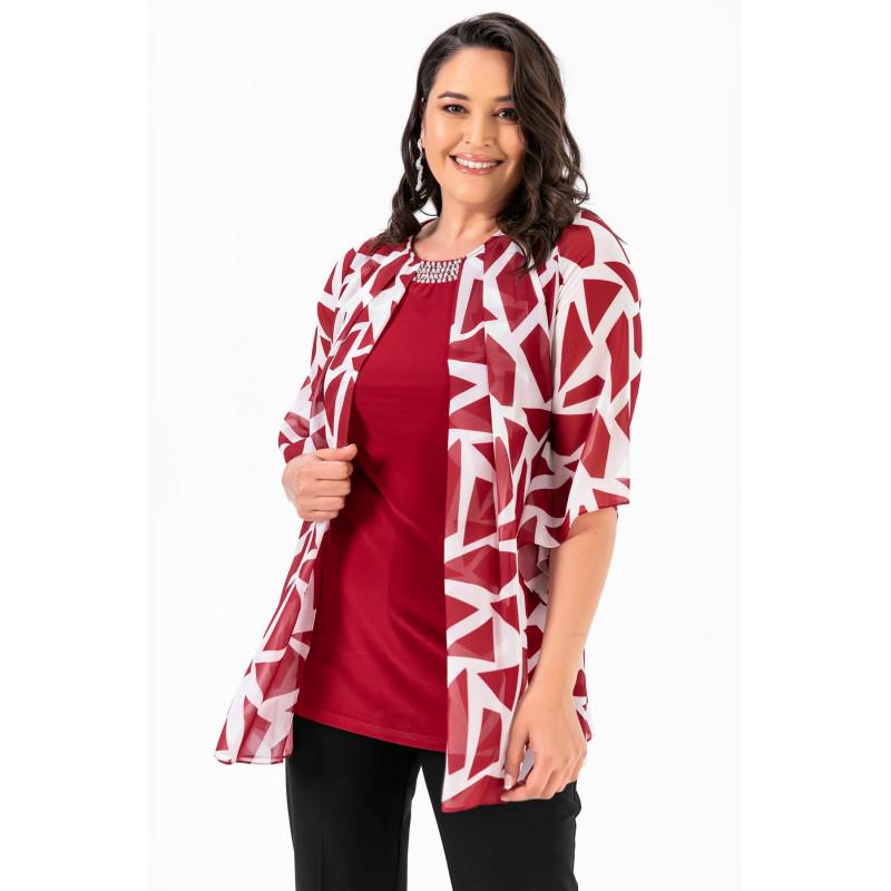 

Блузка из креп-шифона и лайкры с геометрическим узором и воротником из бисера