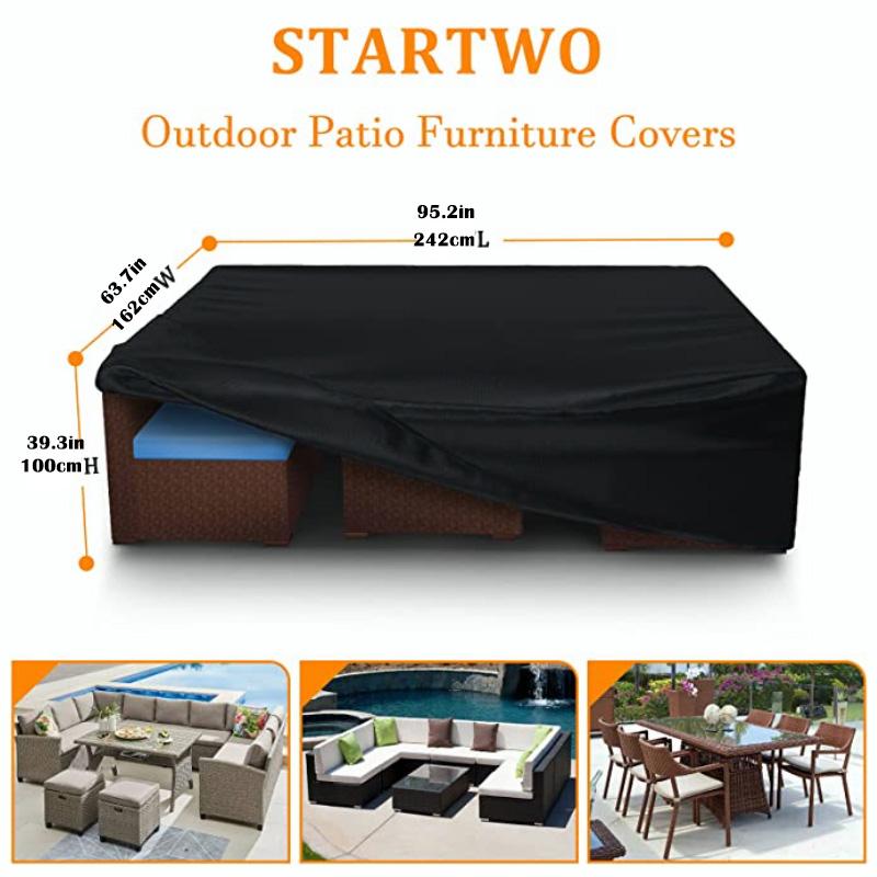 135Size Outdoor Furniture Cover Set, 210D Heavy Duty Waterproof Material, Table & Chair Cover, Patio Rain, Snow & Dust Resistant