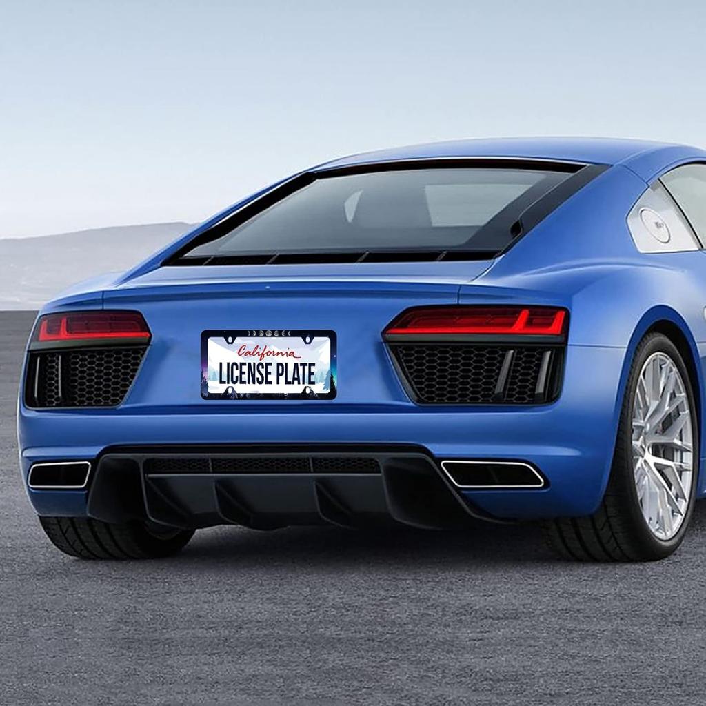 Moon License Plate Frame Starry Sky Moon Phases License Plate Stainless Steel Car Accessory Personalize Funny License Plate Holes Screws Decorative