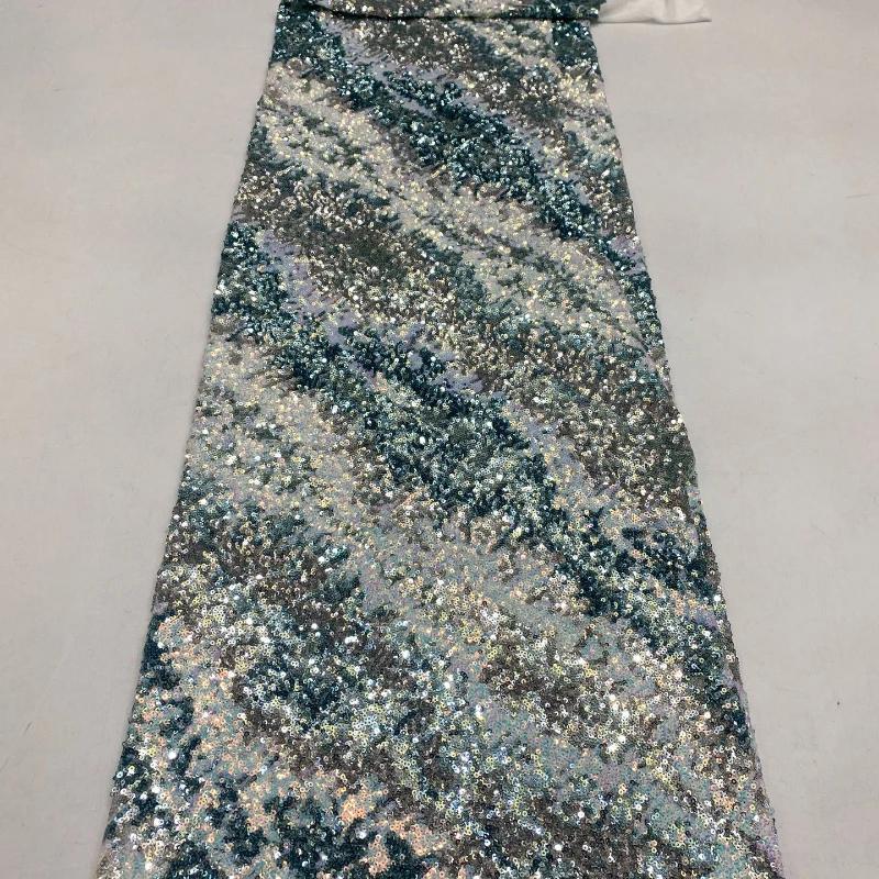 1Yard Elastic Mesh Diagonal Embroidery 3MM Colorful Sequin Fabric for Skirt Evening Dress Fashion Clothing Wide:125CM