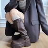 Black belt buckle boots women's 2025 new versatile and thin small man increases height but knee high knight boots