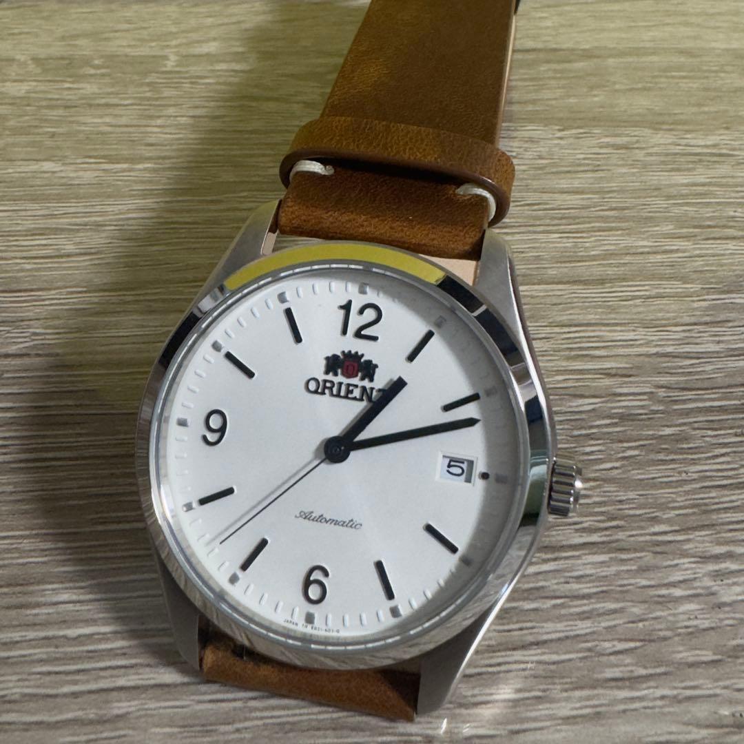 Used ORIENT automatic watch white dial antique leather band