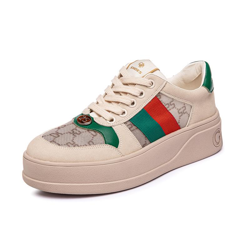 Leather mesh board shoes breathable women's single shoes 2025 spring and summer new thick-soled versatile sports and leisure shoes retro shoes