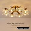 Mid-Century American Retro Walnut Ceiling Light with Solid Wood and Creative Glass for Living, Dining, or Bedroom.