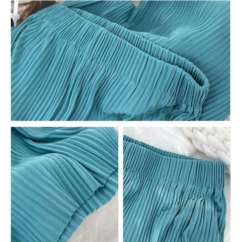 High-Waisted Ice Silk Pleated Wide-Leg Women's Pants: Slimming, Versatile, Floor-Length, Sun Protection, Mosquito Repellent, Casual Summer Wear
