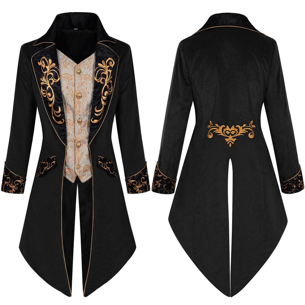 European & American Men's Steampunk Medieval Frock Coat for Cosplay & Stage Performance