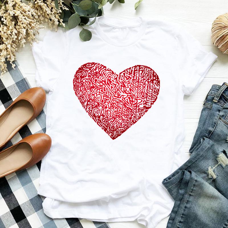 

Жіноча футболка Леді Футболка Масло Серце Принтована Футболка Жіноча З Коротким Рукавом Вільна Футболка Жіночі Жіночі Топи Одяг Графічна Футболка XXXL білий