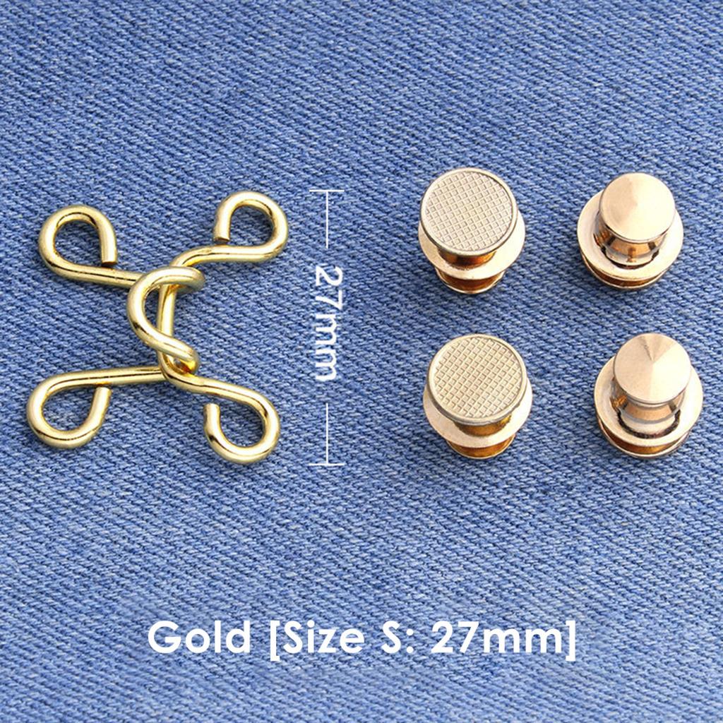 4 Sets Reuseable Nail-free Metal Waist Buckle Fixed Jeans Adjustable Button- 4 Colors