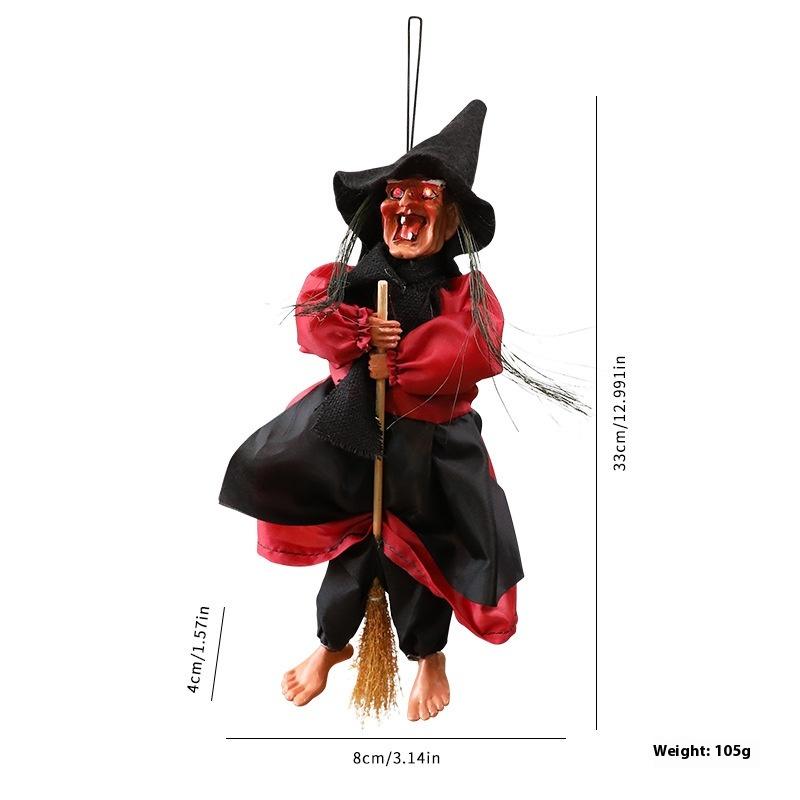 1Pc  Halloween Broomstick  Figurine Hanging Doll DIY Decor Pendant Party Haunted House Props Ornament Garden Bar Decor