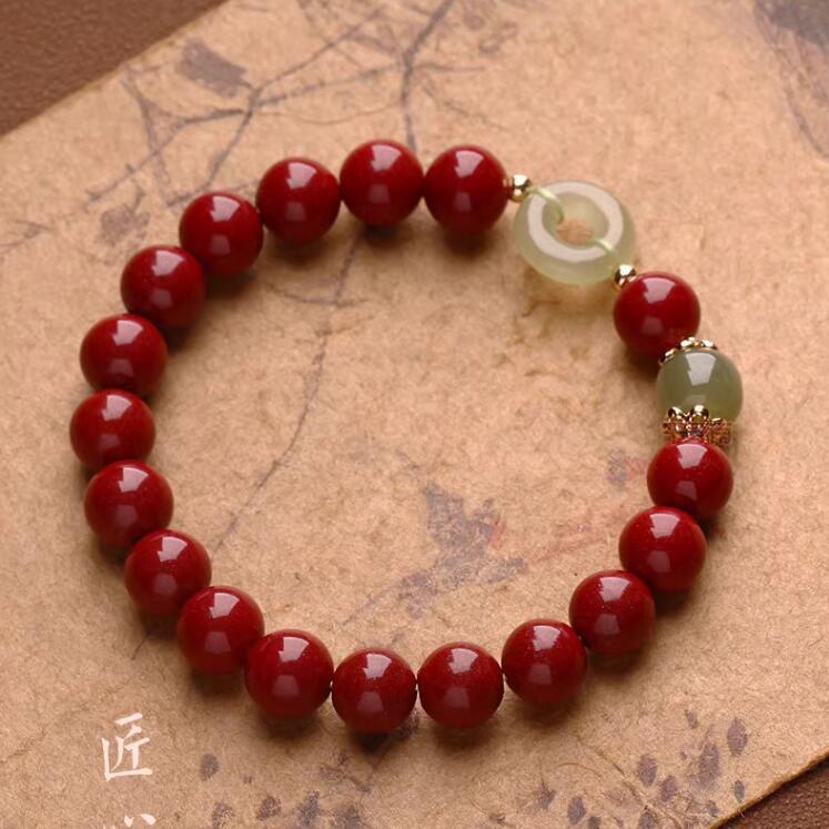 Echtes Zinnoberarmband für Damen, natürliches Hetian-Jade-Friedensschnallen-Armband für Herren, Nischen-Tierkreiszeichen-Schmuckgeschenk