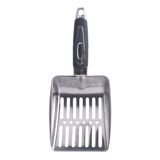 Cat Litter Scoop with Ergonomic Long Handle Stainless Steel Deep Shovel Slotted Litter серебряный